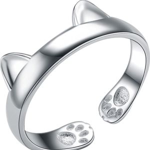 New 925 Silver Cat Open Hug Adjustable Silver Ring.